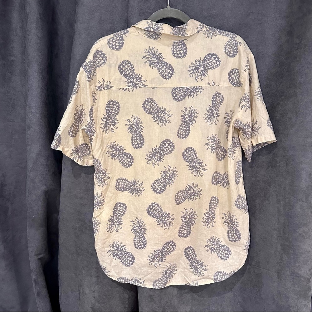 H&M Linen Cotton Pineapple Print Resort Shirt Yellow Tropicalcore XS Oversized - Picture 5 of 10